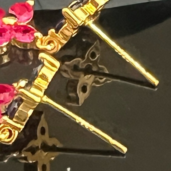 14kt gold plated clover multicolor ruby turquoise sapphire crystal earrings#338 - Picture 7 of 12
